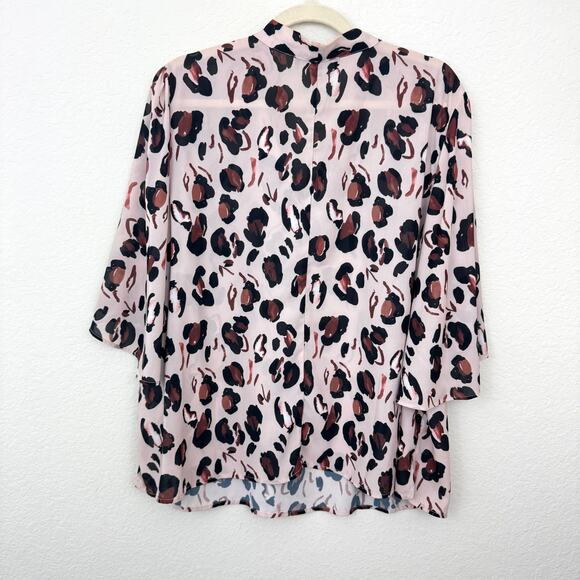 Eloquii Womens Blouse Top Size 20 Flowy Chiffon Watercolor Animal Print Tan - Picture 3 of 7